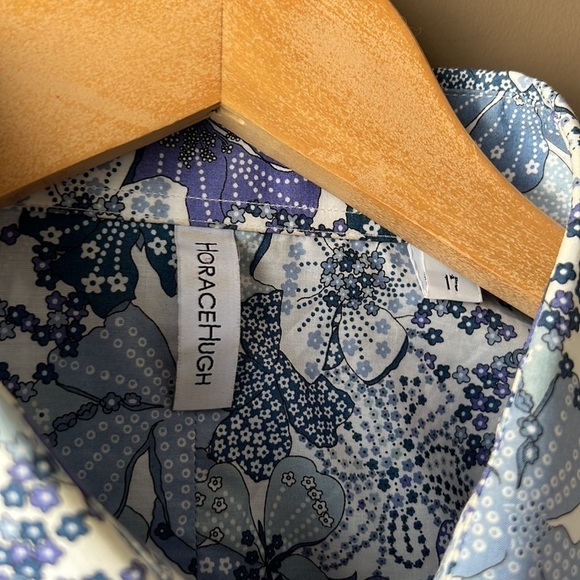HORACE HUGH Blue Floral Print Button Down Shirt Size 17 - Picture 3 of 11